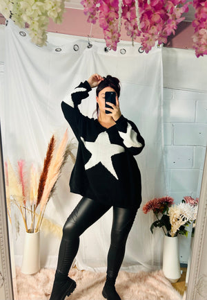 Oversized Star Print Knitted Jumper Top | Uniquely Sophia's