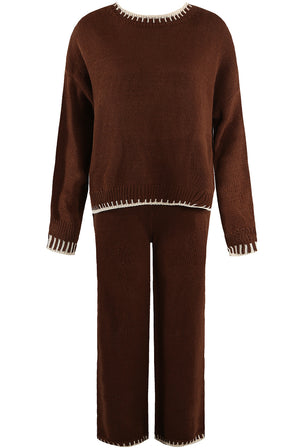Brown Knitted Lounge Set Front