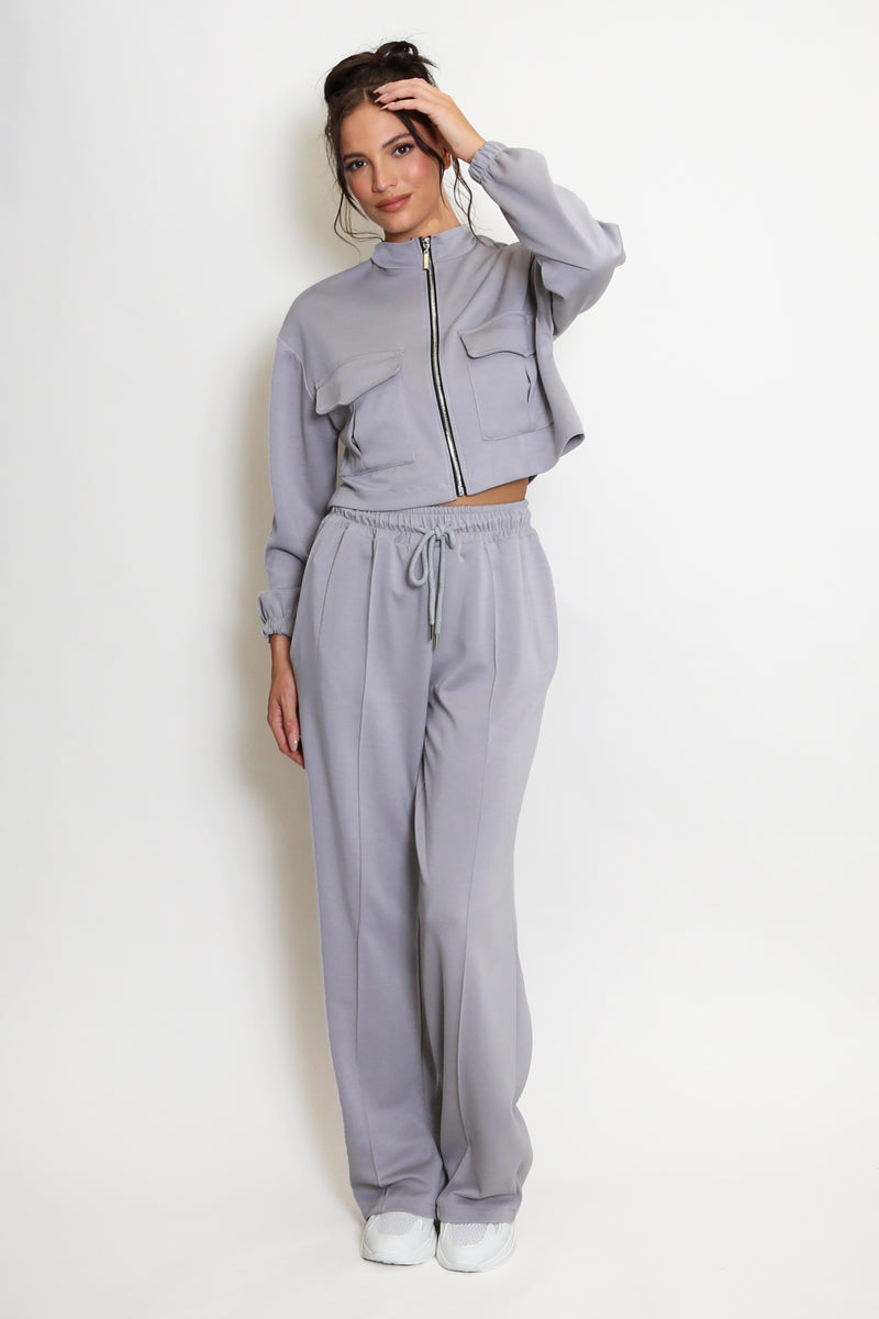 Cassie Two Piece Zipped Jacket and Wide Leg Jogger Loungewear Set