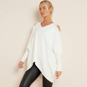 Pearl Heart Detail Cold Shoulder Jumper