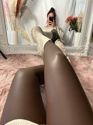 High Waist Sleek PU  Leather Look Legging Leggings | Uniquely Sophia's