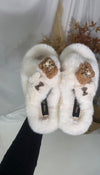 Women's Fluffy Jewelled Bear and Bow  detailed Slippers