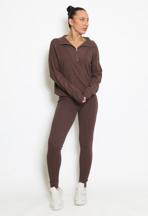 Brown Knitted Loungewear Set Front 