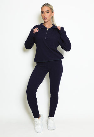 Navy Knitted Loungewear Set Front