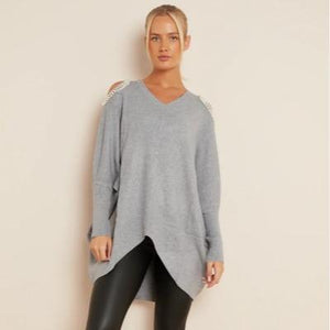 Pearl Heart Detail Cold Shoulder Jumper