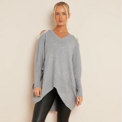 Pearl Heart Detail Cold Shoulder Jumper