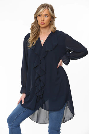 Chiffon ruffle front blouse shirt/dress | Uniquely Sophia's