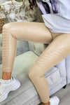 Cream High -Waisted Leather look biker leggings | Uniquely Sophia'