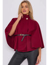 Burgundy Belted Cape Coat