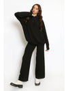 Model wears Black Lounge Set with Zip Detail & Wide Leg Trousers 