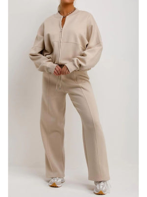 Model wears Beige Tracksuit Set