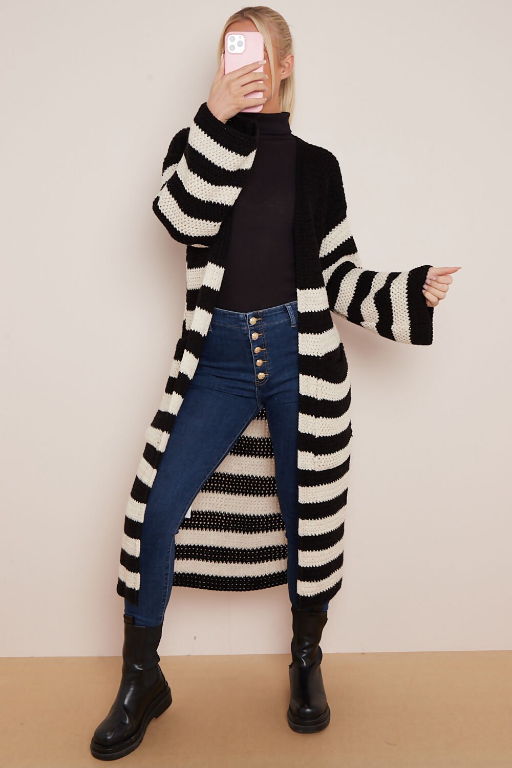 Chunky  Knit Striped Long Cardigan | Uniquely Sophia's