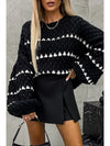 Model wears Black Oversized Chunky Knit Jumper 