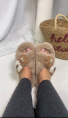 Women's Fluffy Jewelled Bear and Bow  detailed Slippers