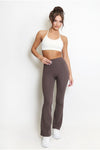 Model wears Brown Flare Leg High Waist Energy Leggings 