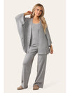 Model Wears Grey Tree Piece Loungewear Set Front View 