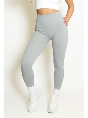 Grey High Waist Thick  Ribbed Leggings | Uniquely Sophia's