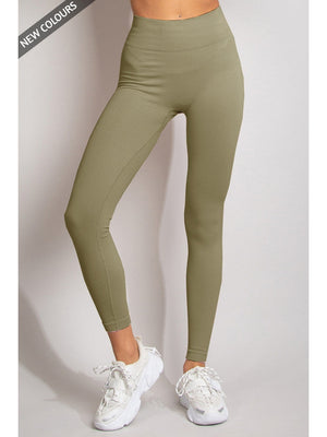 |Khaki Sculpt Fit High Waist Ribbed Leggings | Uniquely Sophia's