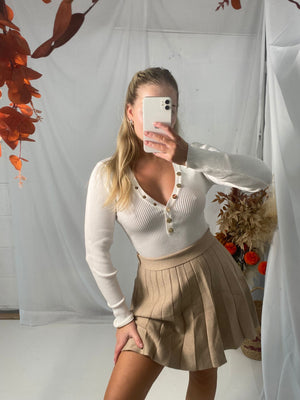 Beige Knitted Pleat Skirt