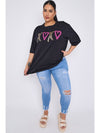 Plus size short sleeve  leopard heart printed T- shirt