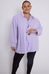 Annie Plus Size Pleat And Ruffle Detail Long Sleeve Button Through Shirt | Uniquely Sophia's