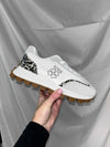 White Trainer With Love Slogan & Leopard Print Trim