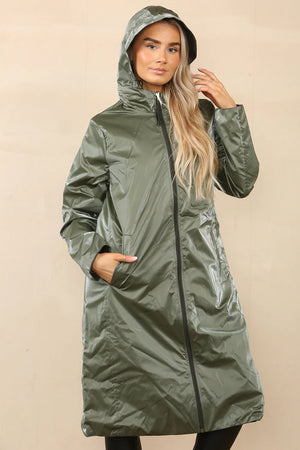 Reversable Long Length Lightweight Hooded Raincoat