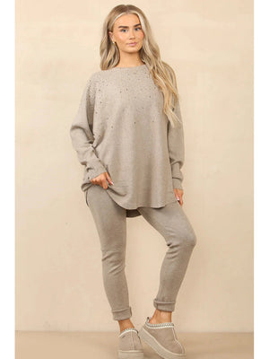 Diamond Detail  Knitted Women's Loungewear  2 Piece Outfit Set