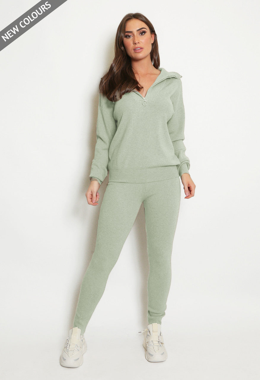 Knitted Loungewear Set With Half Zip