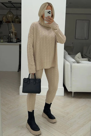 Roll Neck Cable Knit Leggings Set