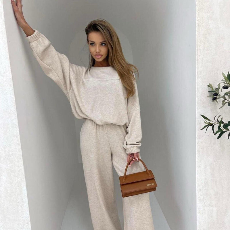 Women's Oversized  Two Piece Chic Loungewear  Tracksuit Set Beige