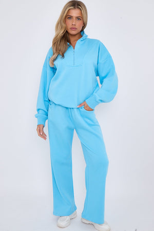 1/2 Zip Top And Wide Leg Fleece Lined Jogger Set