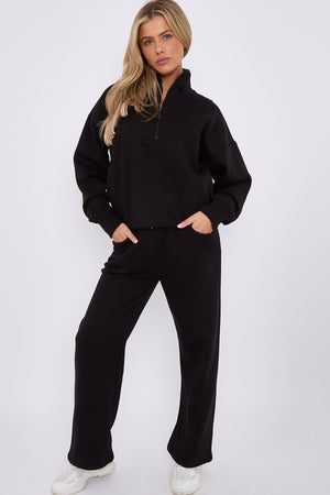 1/2 Zip Top And Wide Leg Fleece Lined Jogger Set