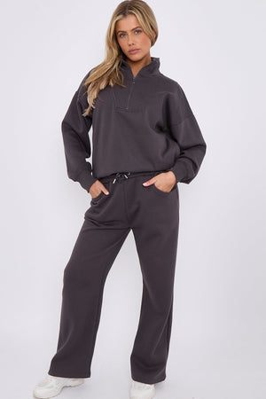 1/2 Zip Top And Wide Leg Fleece Lined Jogger Set