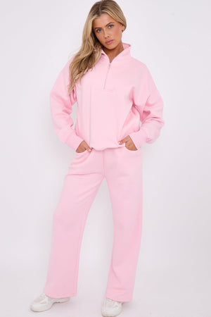 1/2 Zip Top And Wide Leg Fleece Lined Jogger Set