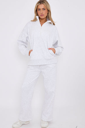 1/2 Zip Top And Wide Leg Fleece Lined Jogger Set