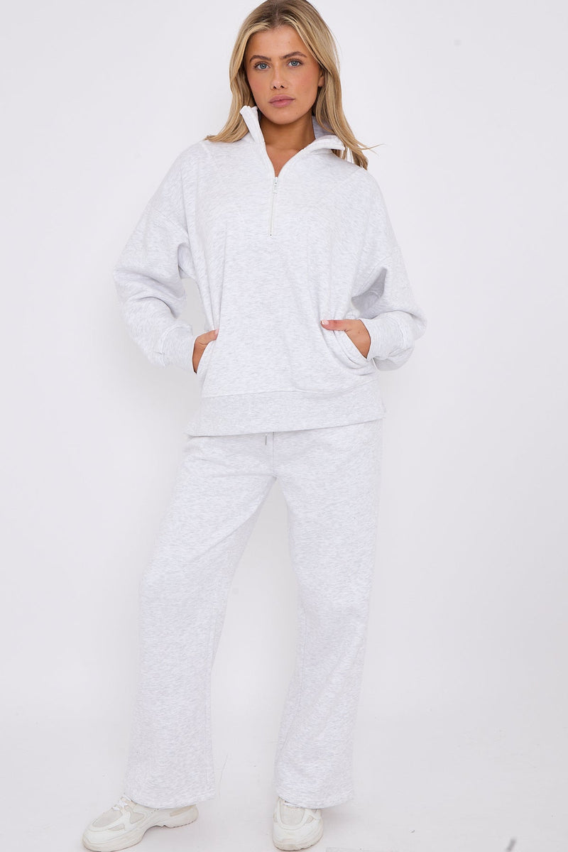 1/2 Zip Top And Wide Leg Fleece Lined Jogger Set