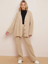 Knitted Drop Shoulder Buttoned Cardigan & Wide Leg Trouser Co-ord | Uniquely Sophia's