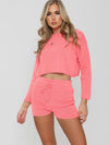 Coral Knitted Crop Top and Shorts Lounge Set
