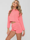 Coral Knitted Crop Top and Shorts Lounge Set | Uniquely Sophia's