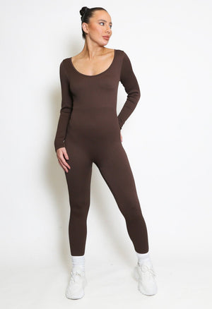 Chocolate Brown long sleeve ribbed unitard | Uniquely Sophia's