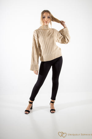Stone Turtle Neck Oversized Knitted Jumper | Uniquely Sophia's