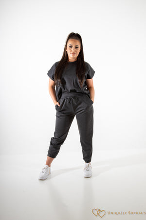 Charcoal short sleeve boxy top and joggers | Uniquely Sophia's