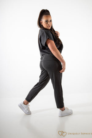 Charcoal short sleeve boxy top and joggers