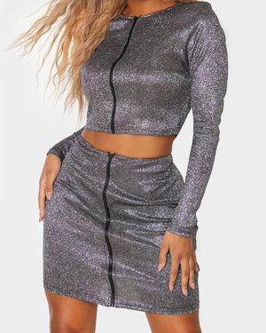 Black Glitter Zip top and Skirt Co Ord