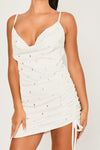 Cowl Neck Tie Side Diamante Mini Dress White