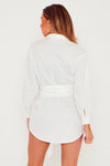 Twill Wrap Tie Waist Shirt Dress White | Uniquely Sophia's