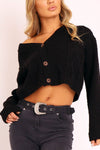 Cable Cropped Black  Button Up Cardigan | Uniquely Sophia's