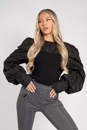 Ribbed Puff Sleeved Top