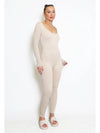 Beige long sleeve ribbed unitard | Uniquely Sophia's